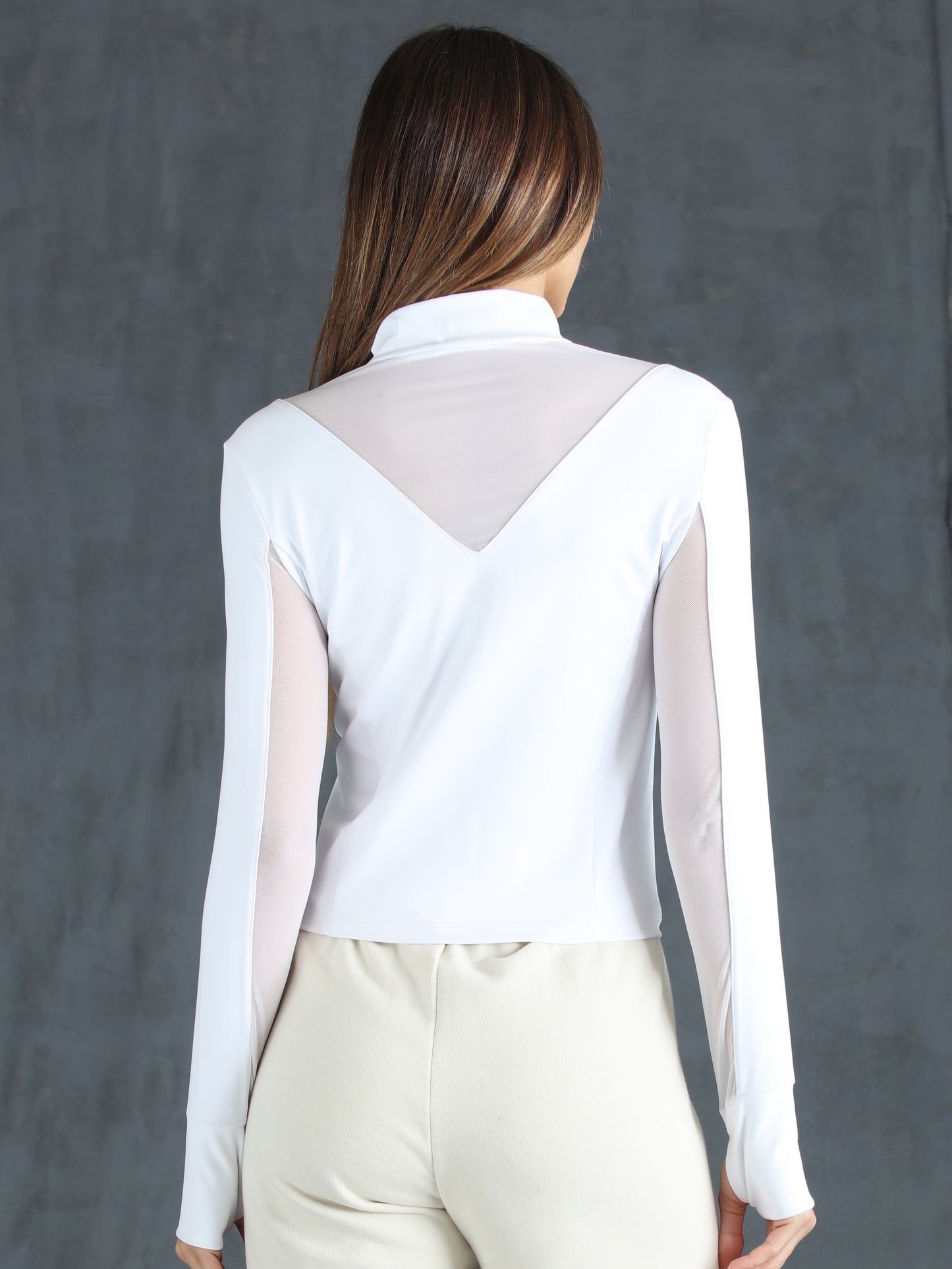 Sporty Chic: White Mesh Jacket