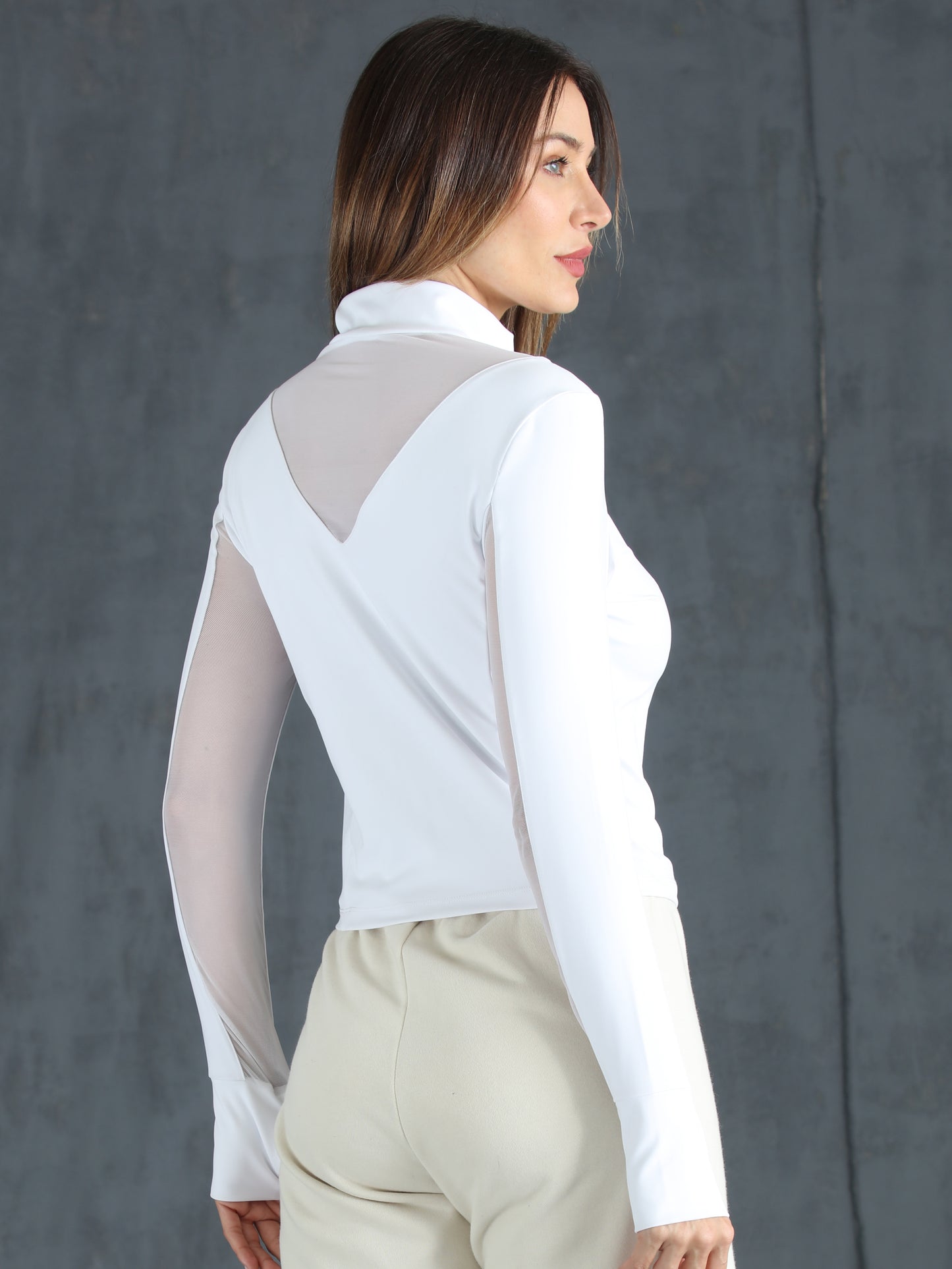 Sporty Chic: White Mesh Jacket