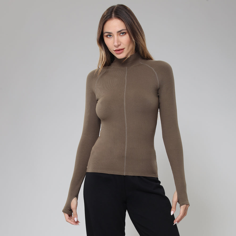BodyGo LA Long Sleeve Mock Neck Crop Top