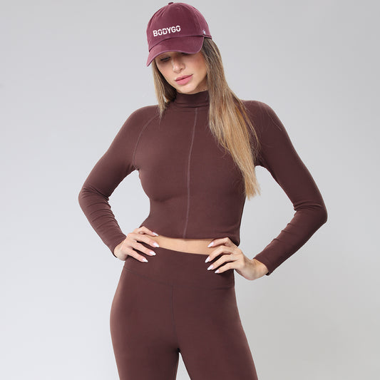 BodyGo LA Long Sleeve Mock Neck Crop Top