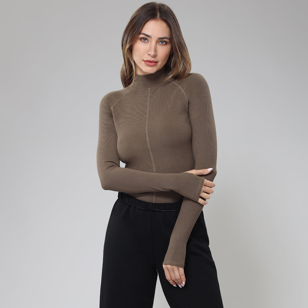 BodyGo LA Long Sleeve Mock Neck Crop Top