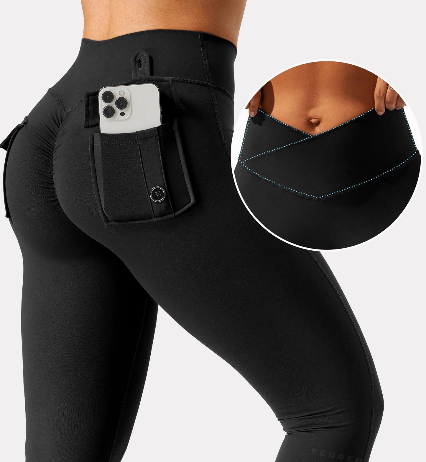 Cross-Waist Yoga Leggings with Back Pockets