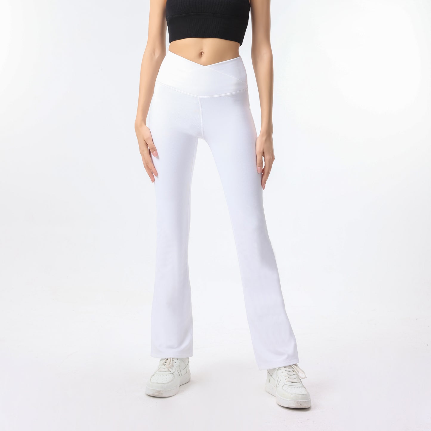 Ribbed Sport Leggings Cross Waist White