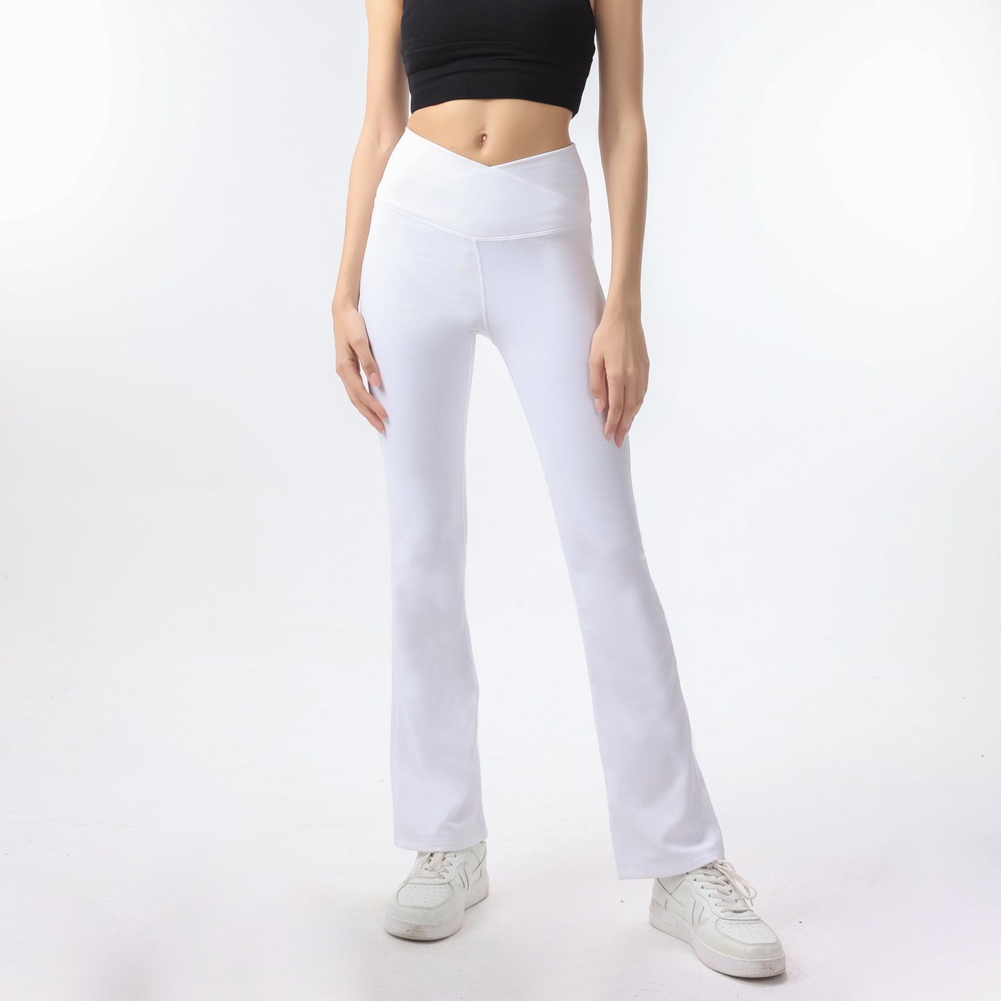 Ribbed Sport Leggings Cross Waist White