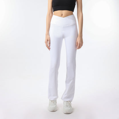 Ribbed Sport Leggings Cross Waist White