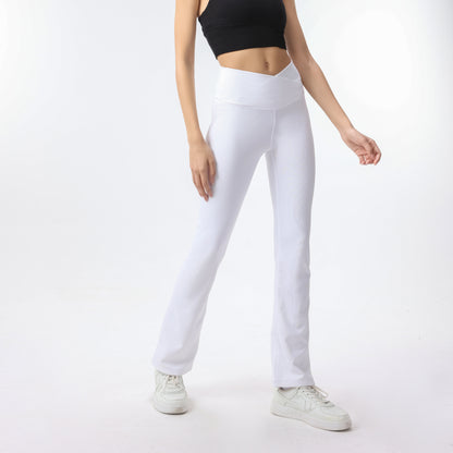 Ribbed Sport Leggings Cross Waist White