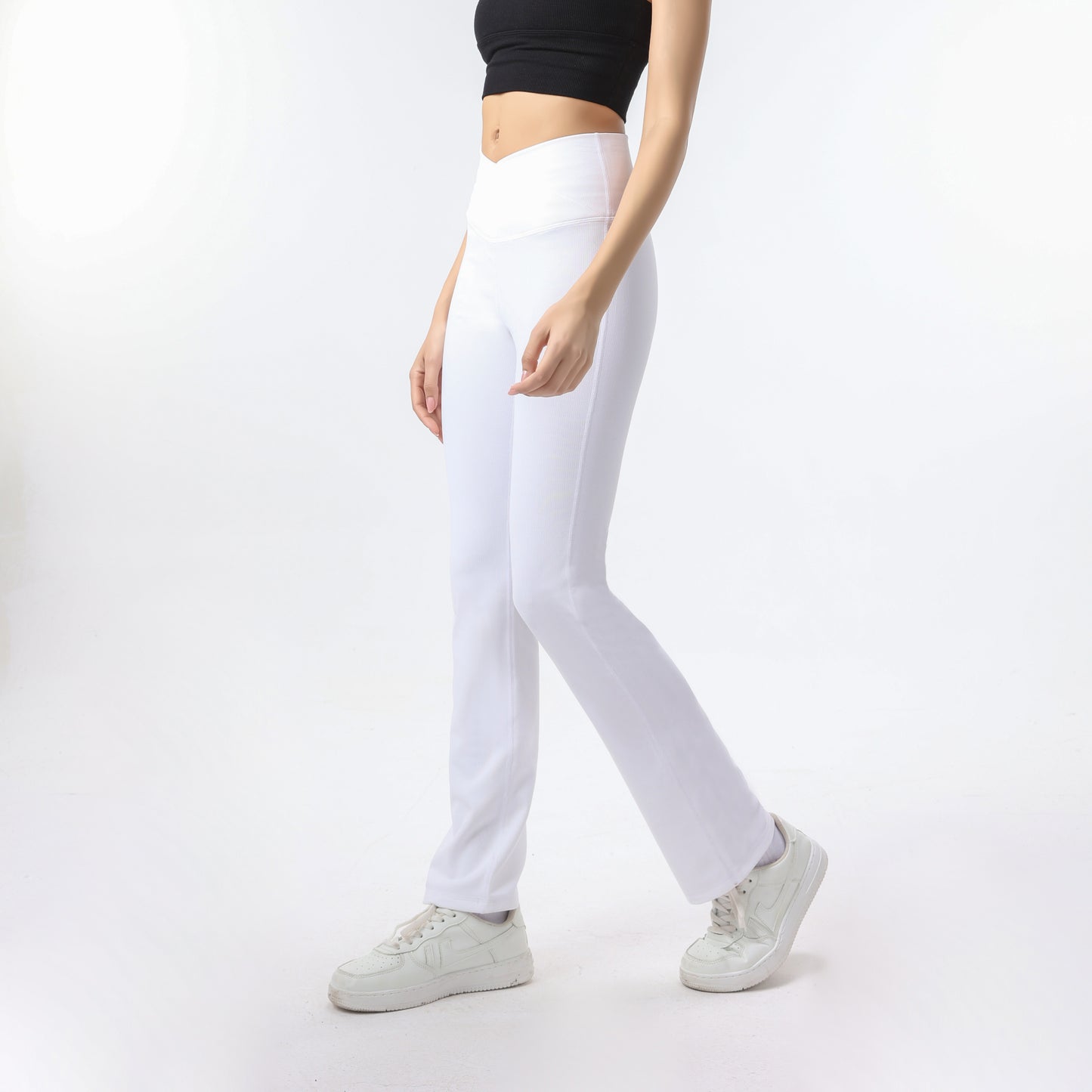 Ribbed Sport Leggings Cross Waist White