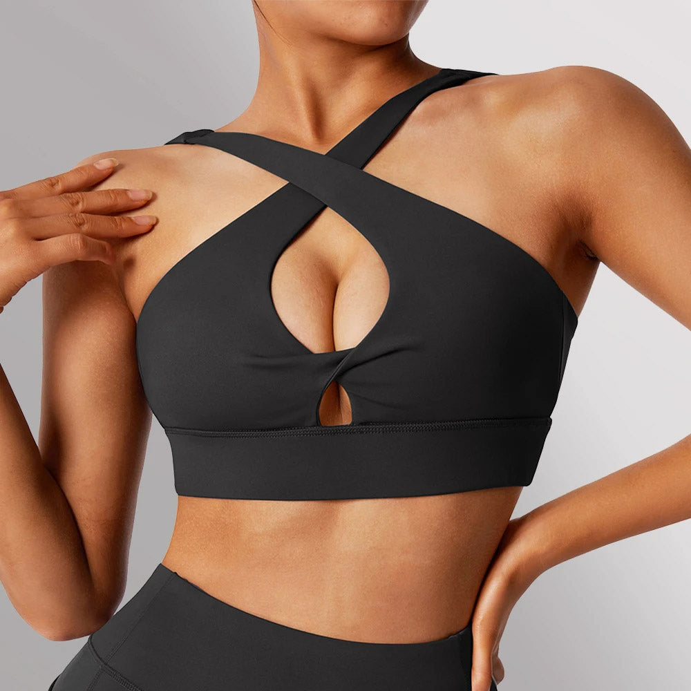 Crossover Strap Twist Front Sports Bra