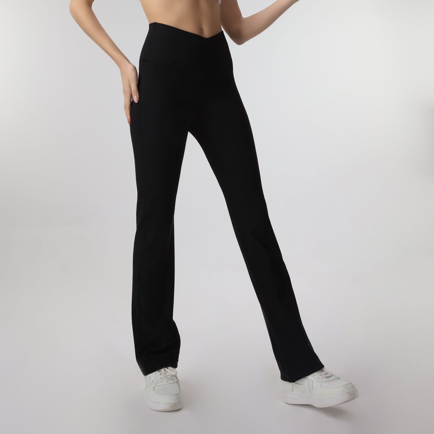 Ribbed Sport Leggings Cross Waist Black