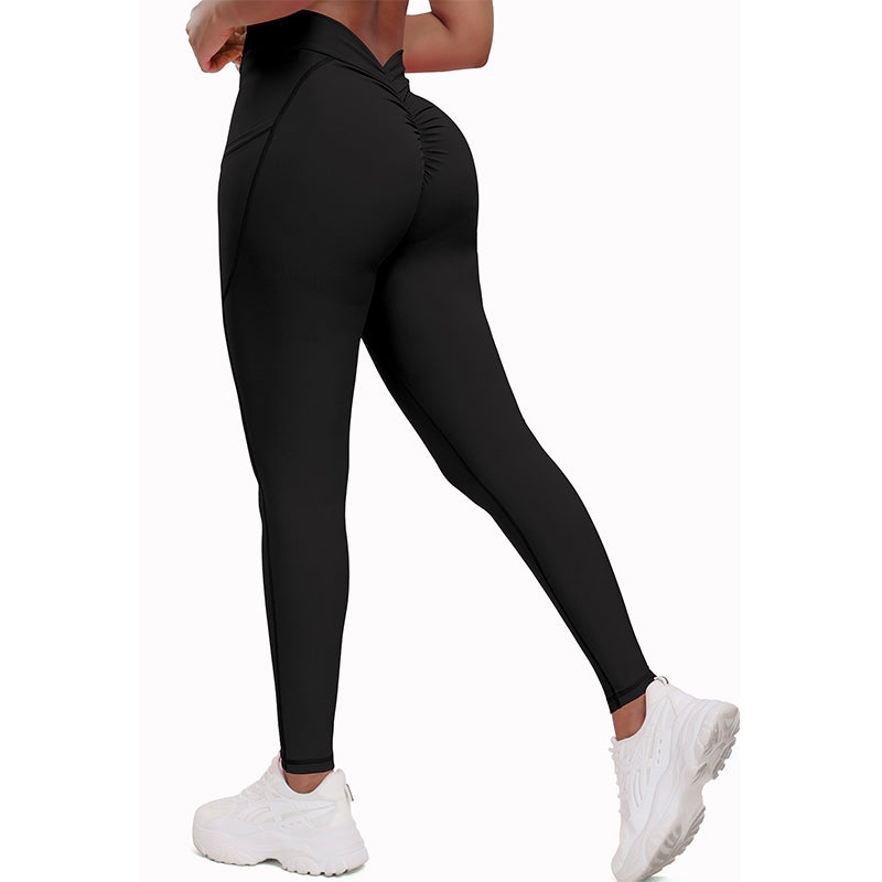 Sport High-Waist Yoga Leggings with Ruched Back and Functional Side Pockets