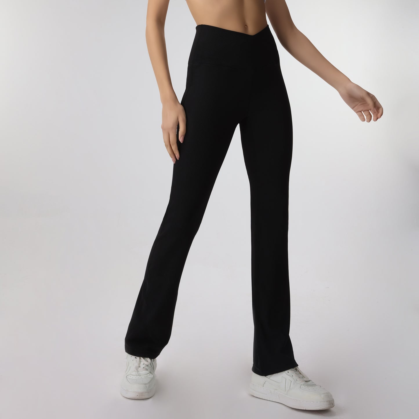 Ribbed Sport Leggings Cross Waist Black