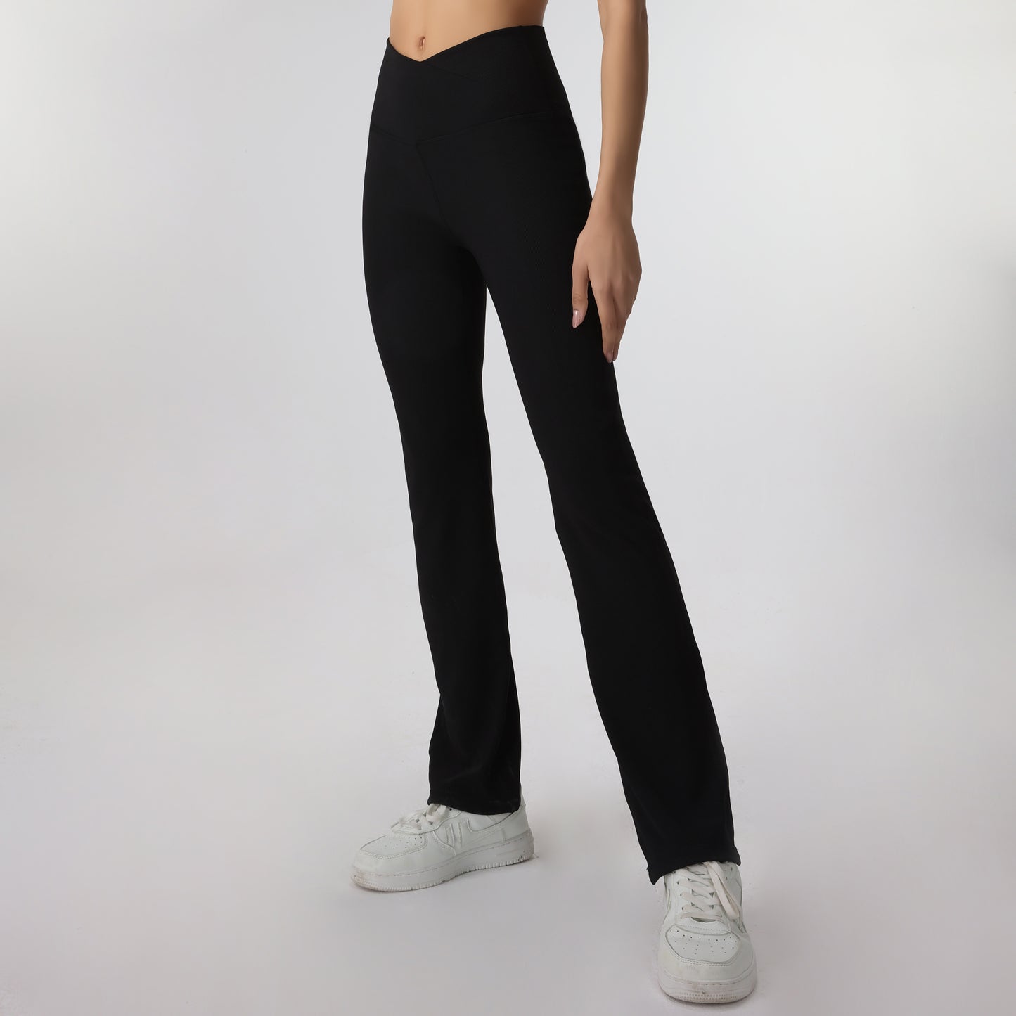 Ribbed Sport Leggings Cross Waist Black