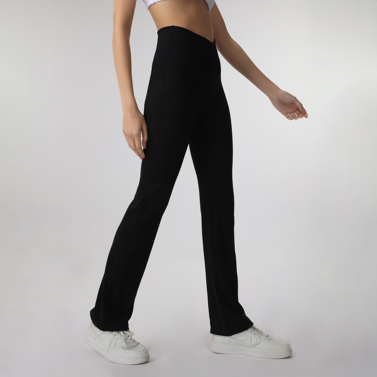 Ribbed Sport Leggings Cross Waist Black