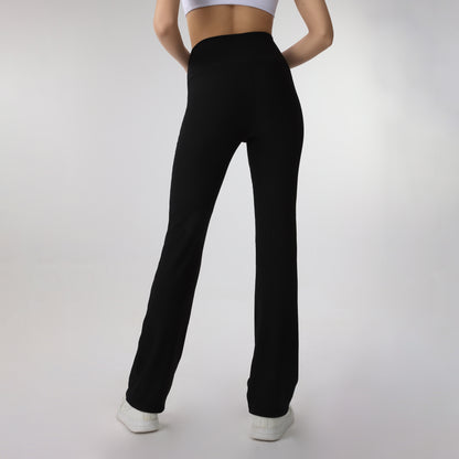 Ribbed Sport Leggings Cross Waist Black