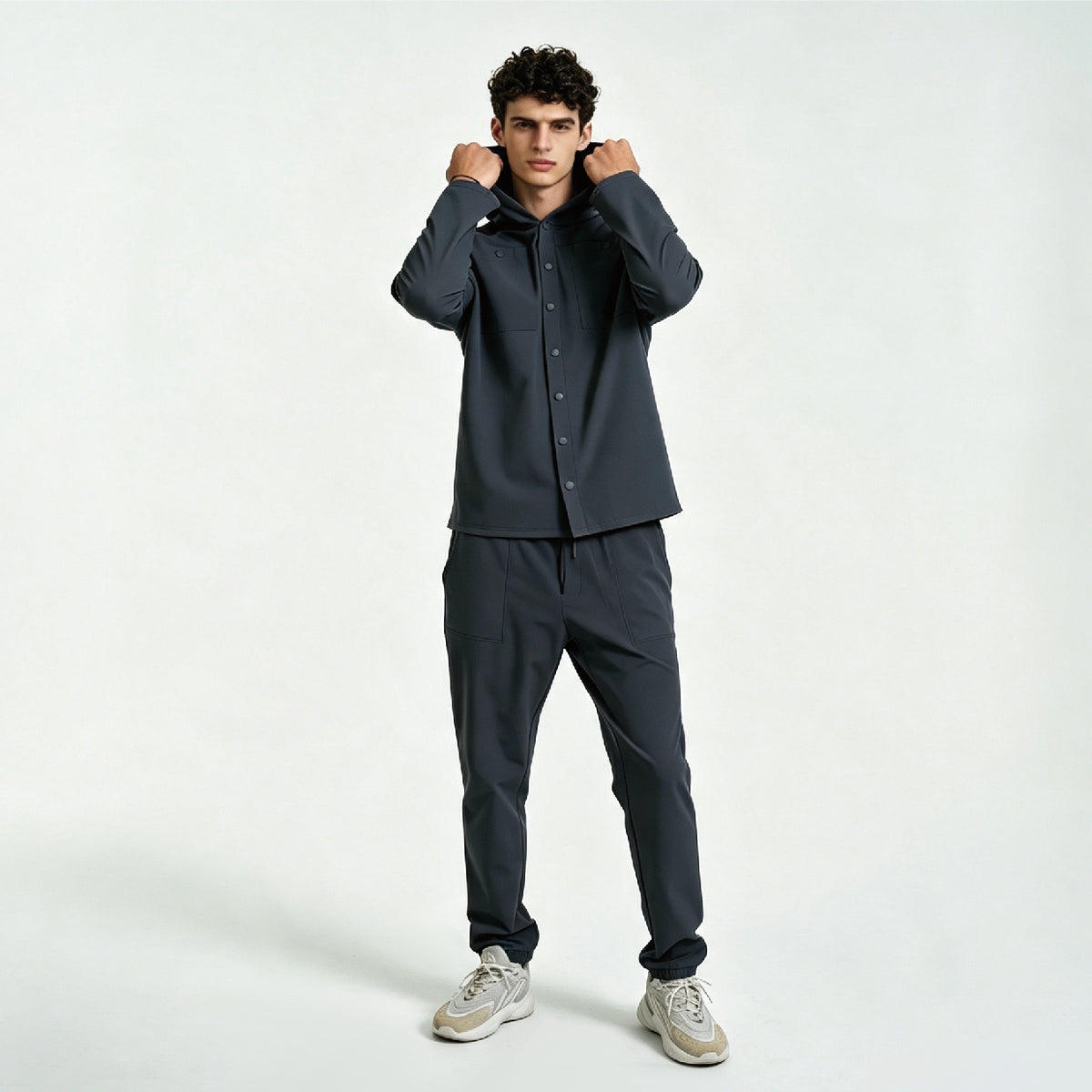 Men's Hooded Utility Button Jacket