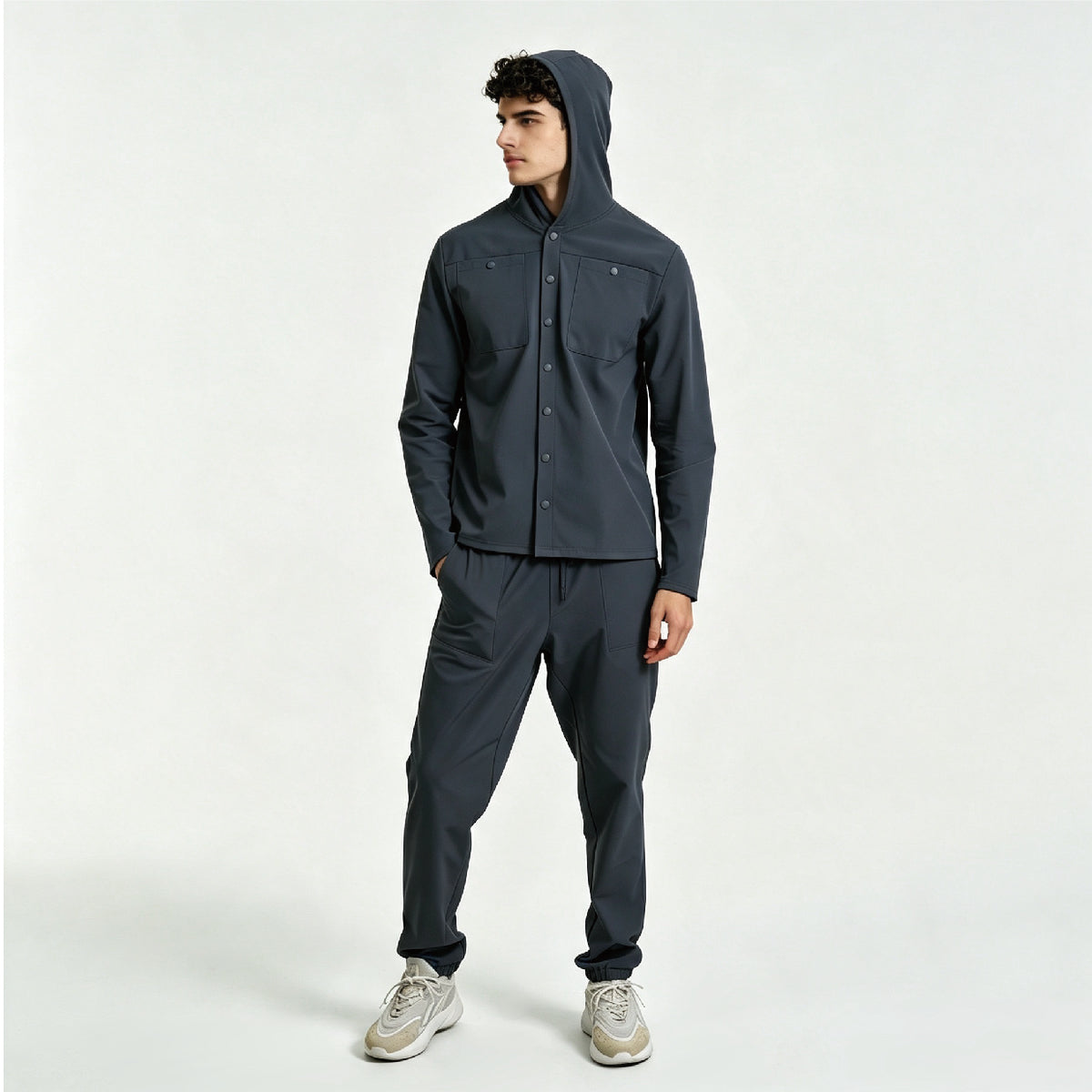 Men's Hooded Utility Button Jacket
