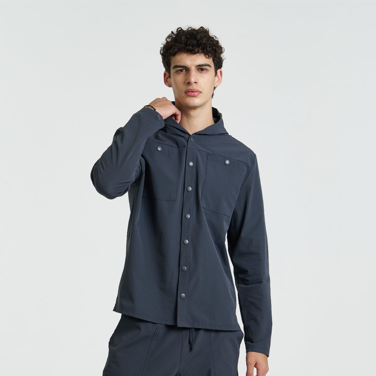 Men's Hooded Utility Button Jacket