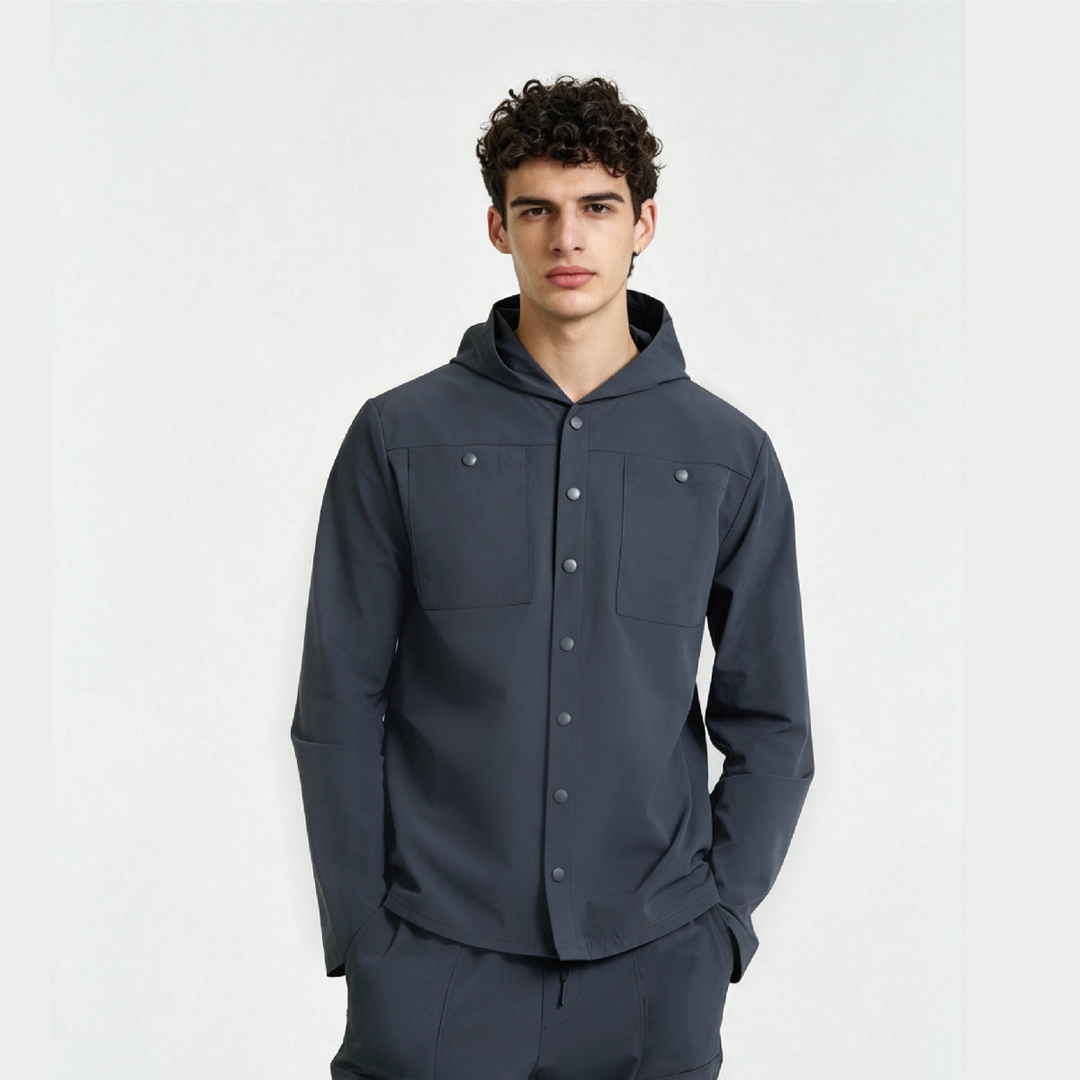 Men's Hooded Utility Button Jacket