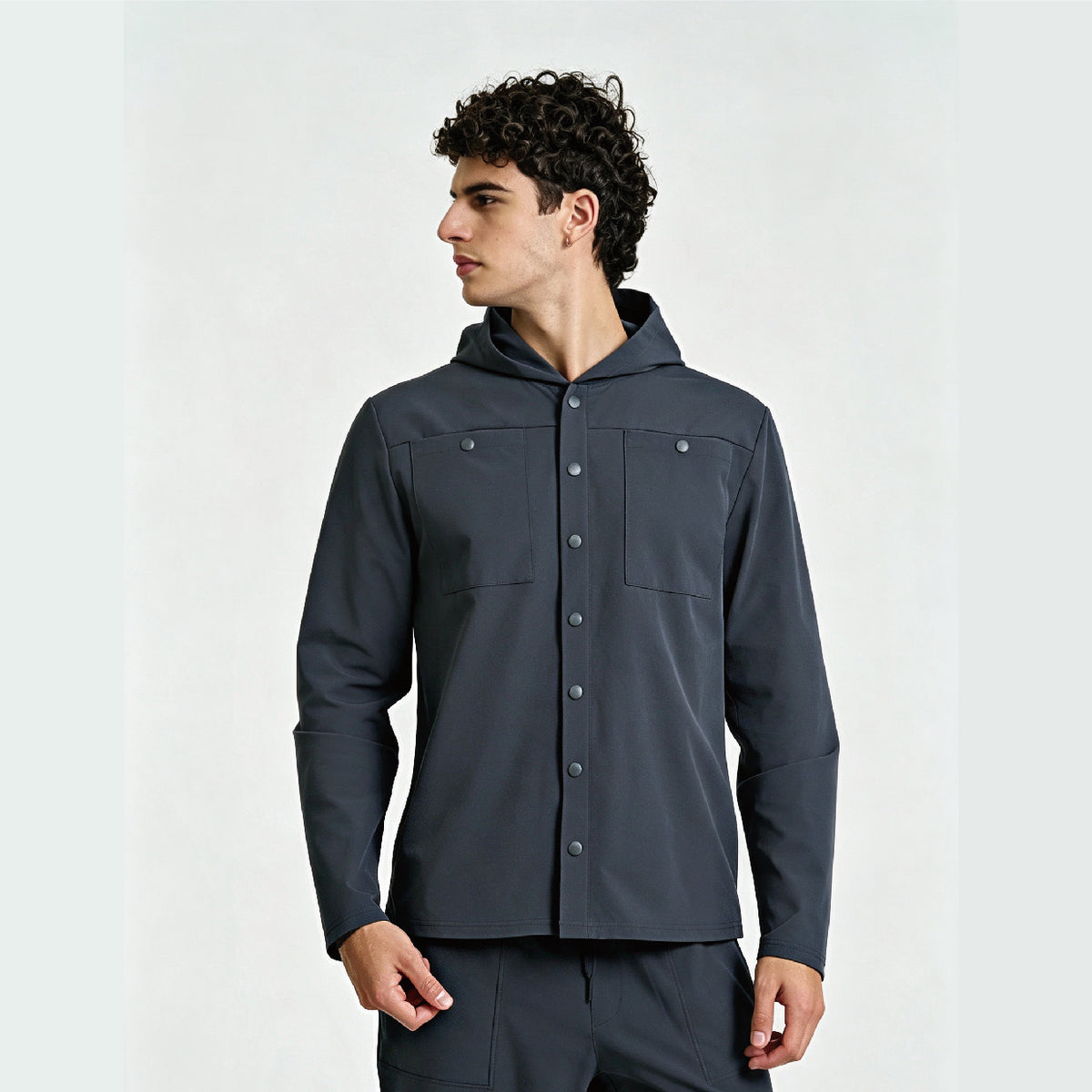 Men's Hooded Utility Button Jacket