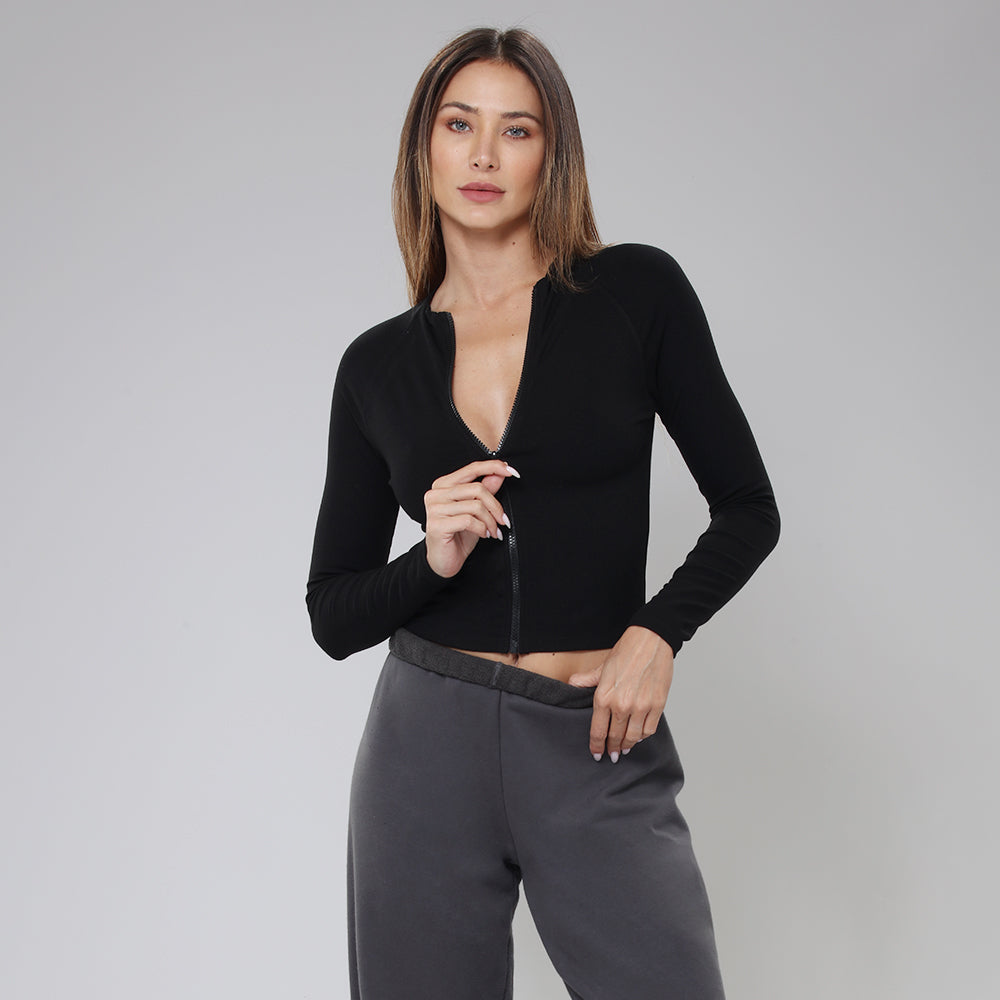 BodyGo LA Zip-Front Rib Knit Shirt