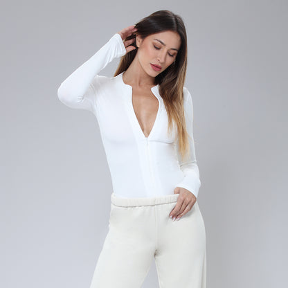 BodyGo LA Ribbed Zip-Front Long Sleeve Shirt