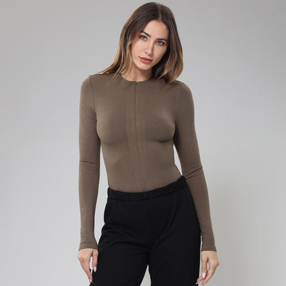 BodyGo LA Ribbed Zip-Front Long Sleeve Shirt