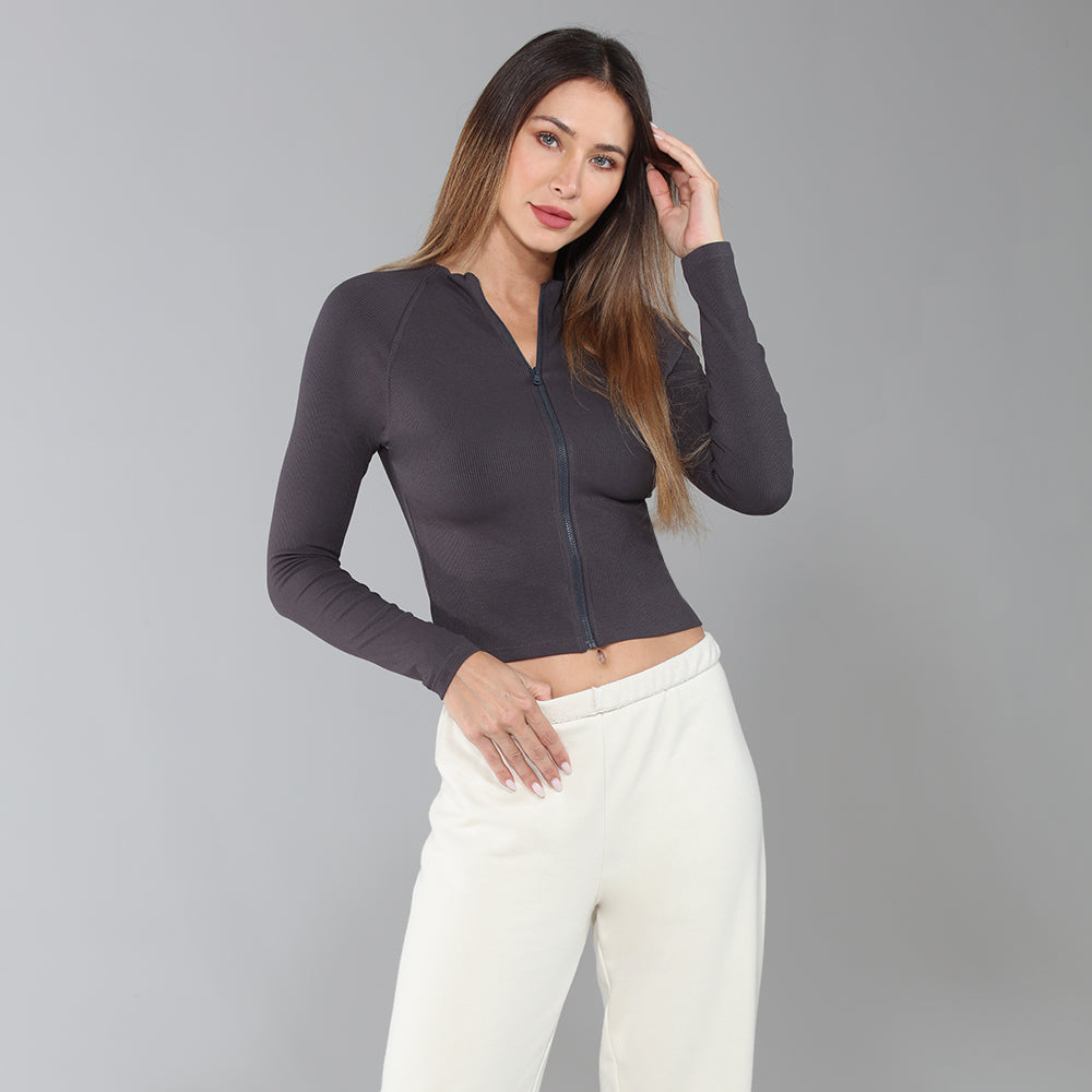 BodyGo LA Zip-Front Rib Knit Shirt