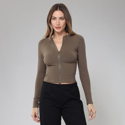 BodyGo LA Zip-Front Rib Knit Shirt