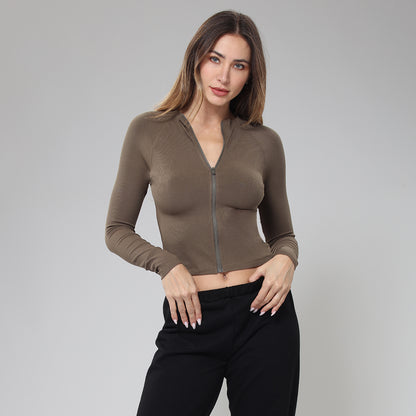 BodyGo LA Zip-Front Rib Knit Shirt