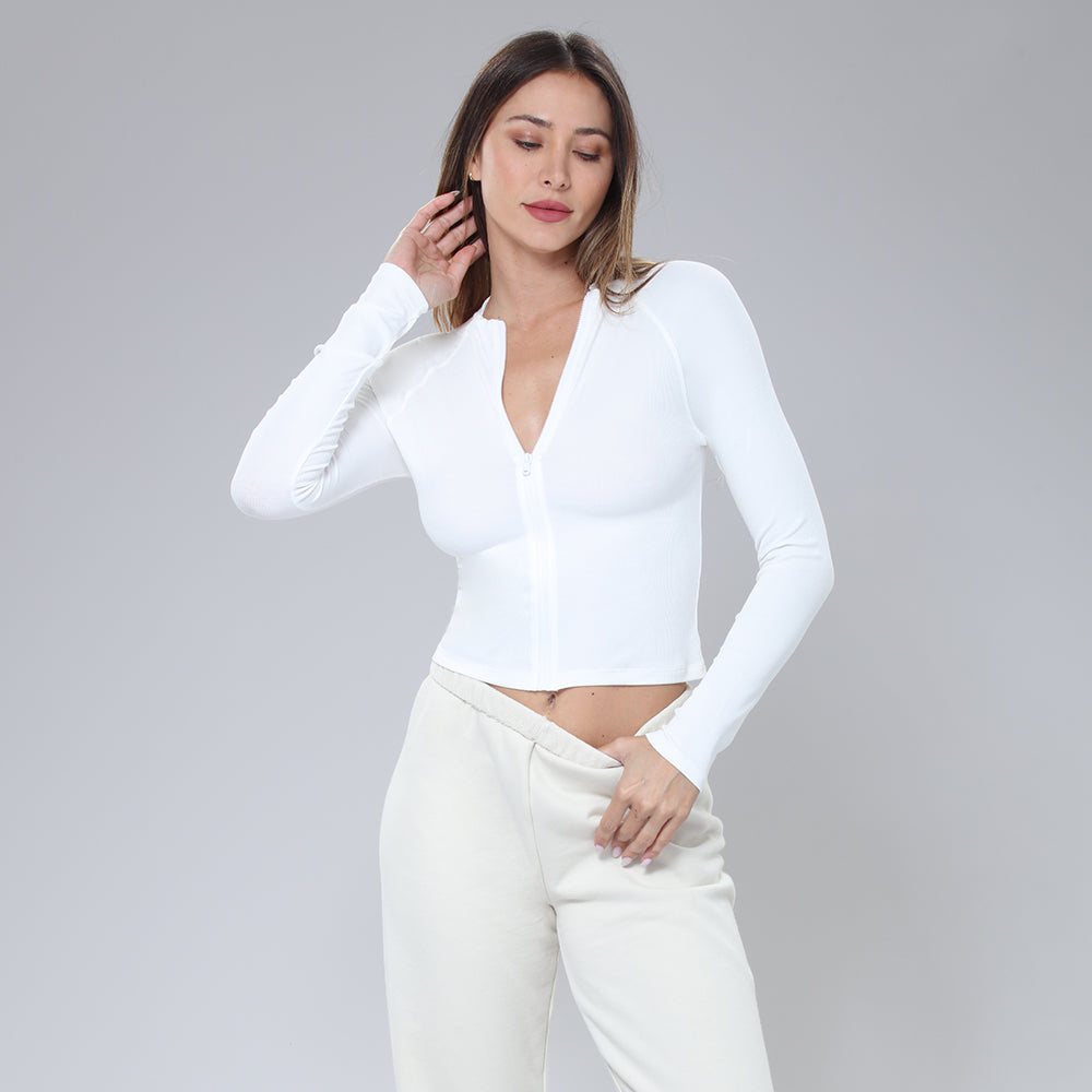 BodyGo LA Zip-Front Rib Knit Shirt