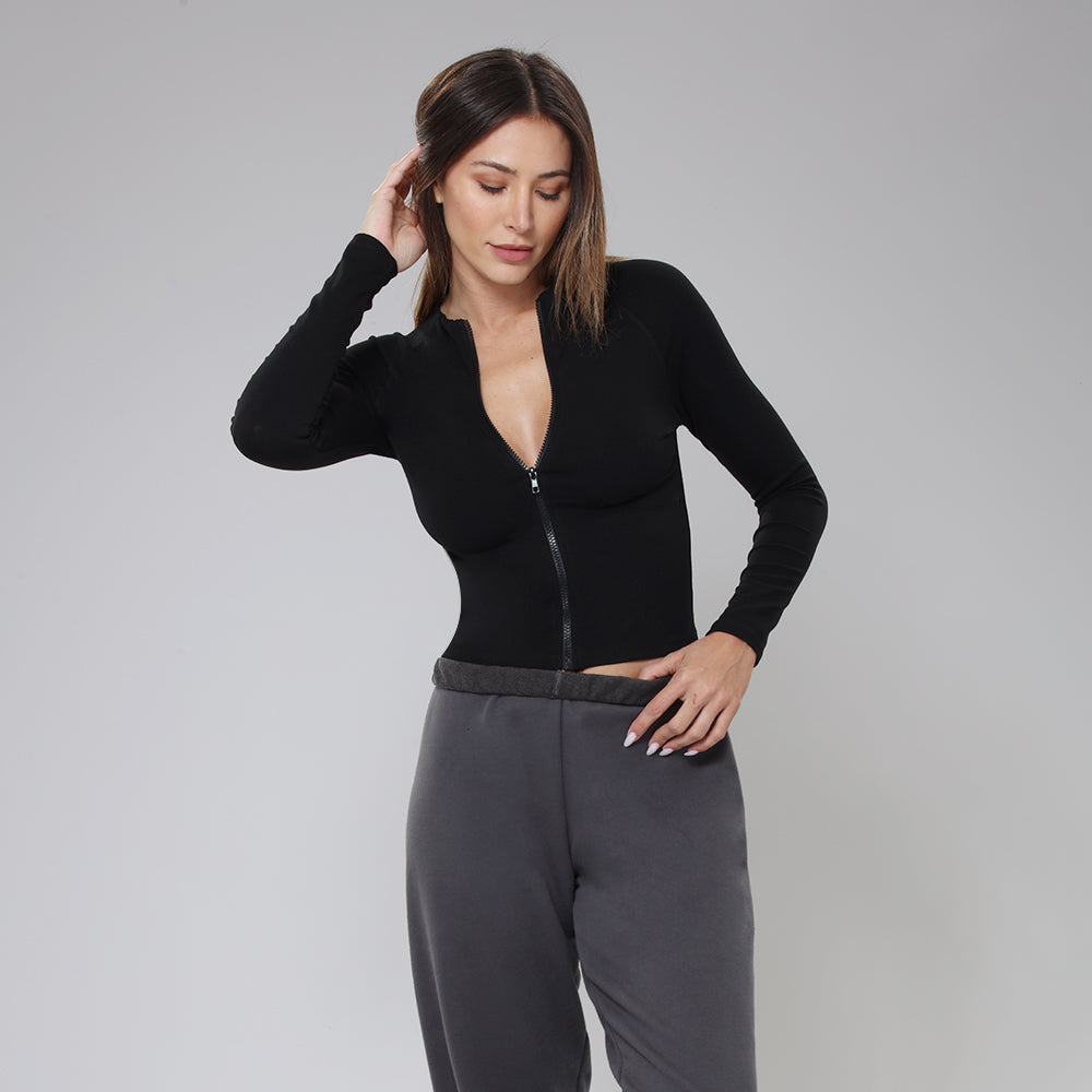 BodyGo LA Zip-Front Rib Knit Shirt