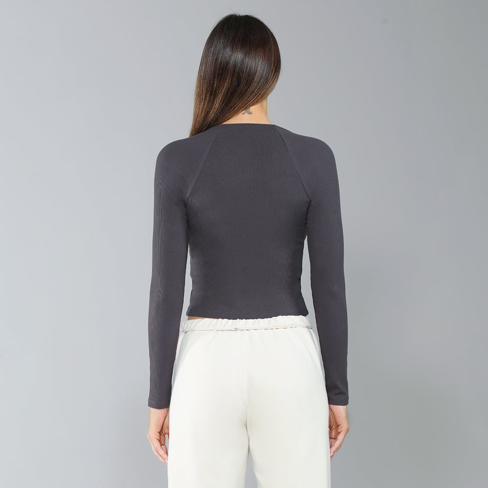 BodyGo LA Zip-Front Rib Knit Shirt