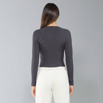 BodyGo LA Zip-Front Rib Knit Shirt