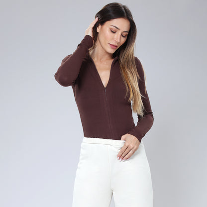 BodyGo LA Ribbed Zip-Front Long Sleeve Shirt