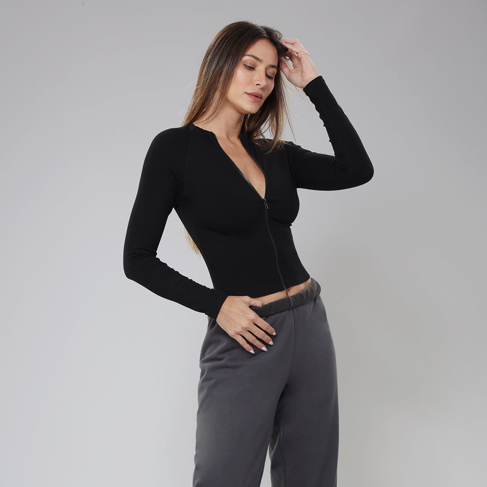 BodyGo LA Zip-Front Rib Knit Shirt