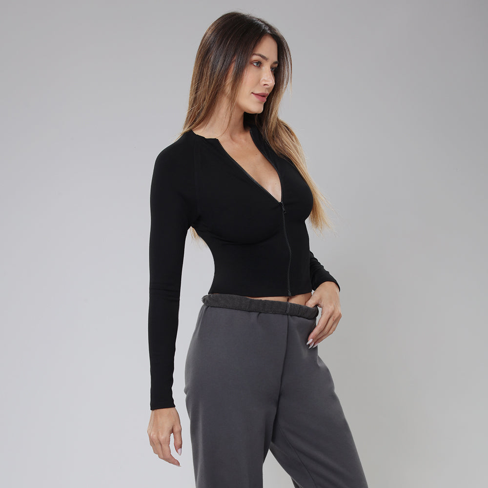 BodyGo LA Zip-Front Rib Knit Shirt